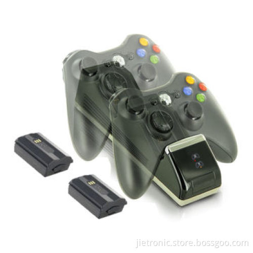 2 Pack for Xbox 360 Rechargeable Battery + Charging Station Black